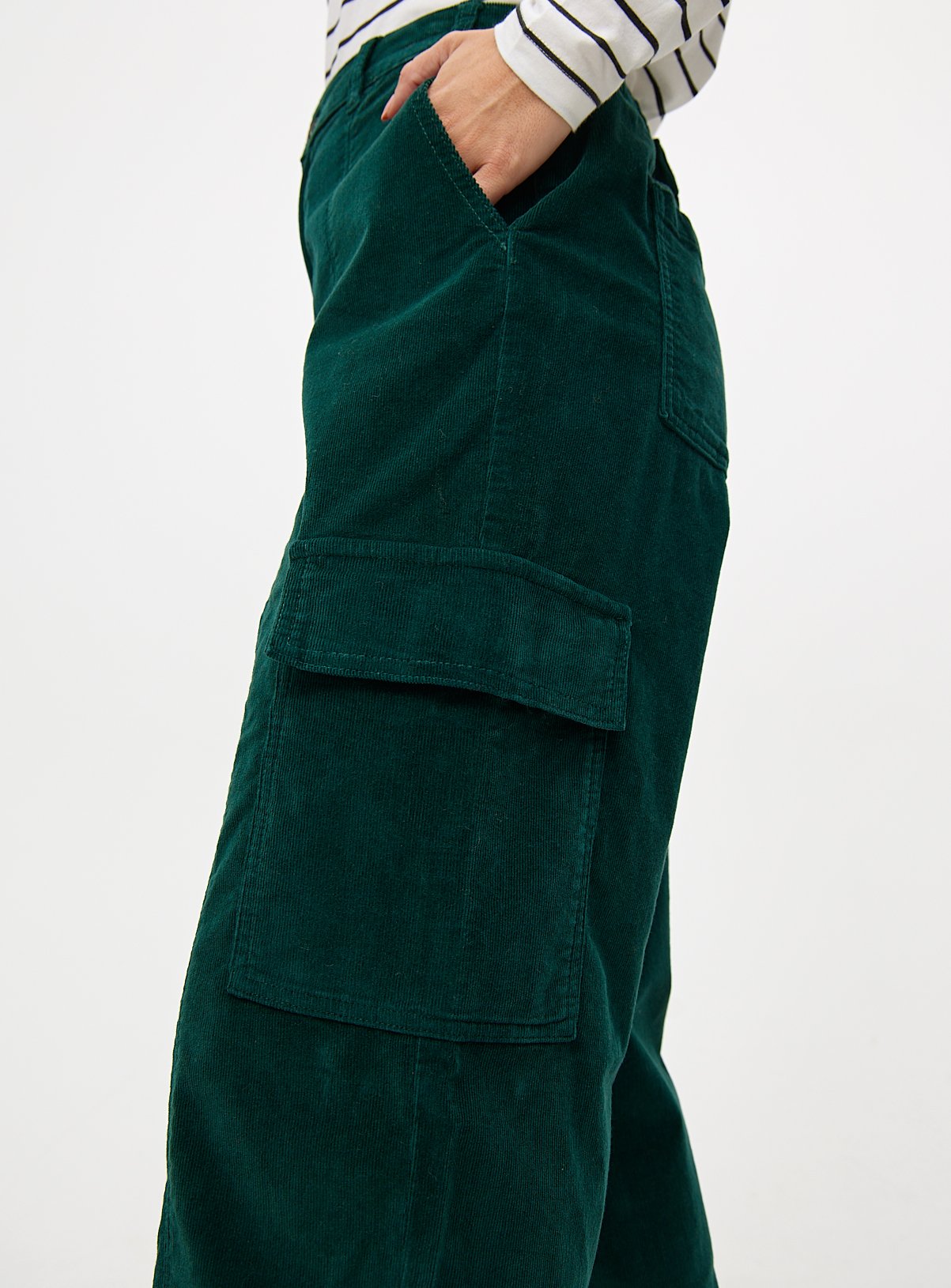 Dark Green Corduroy Cuffed Cargo Trousers  10 - Image 2 thumbnail